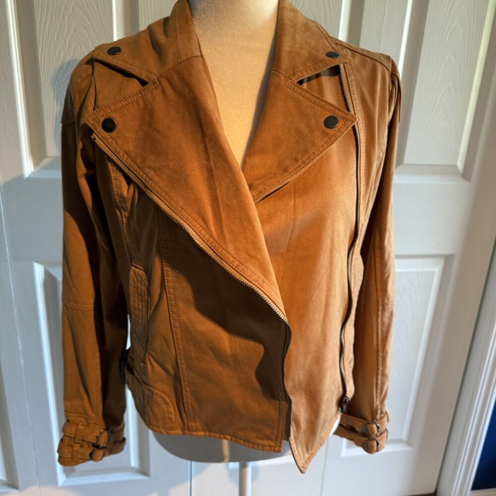 Dear John Celeste Moto Jacket Faux Suede Size Small Dark Tan Buckles NWT